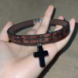 美拉德系复古小众皮质项圈叠带choker手工亚文化嬉皮士废土风