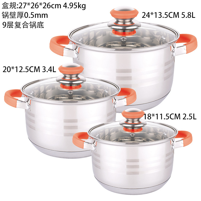 Olla de Acero Inoxidable de Grado Alimenticio con Fondo Reforzado de 9 Capas, Juego de Utensilios de Cocina para el Hogar, Olla para Sopa, Olla para Guisos, Caja de Regalo para Utensilios de Cocina, Venta al por Mayor