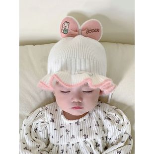 Baby Hat Children's Baby Autumn and Winter Super Cute Bow Knitted Fisherman Hat Winter Princess Style Girls' Wool Hat