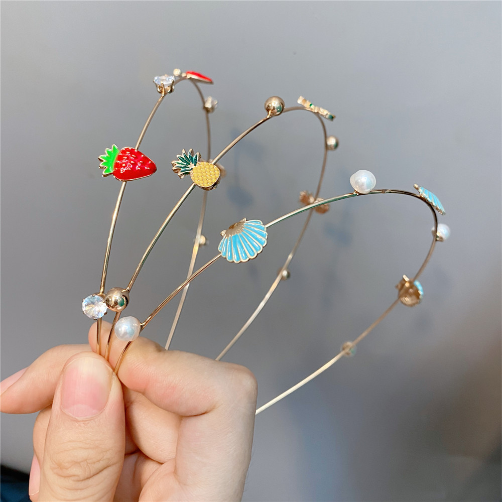 B07 Colored Glaze Fruit Shell Diamond-laid Headband Thin Graceful Online Influencer Metal Headband Girls' Retro Headdress display picture 5