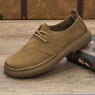 Handmade Men's Top Layer Cowhide 2025 Spring Casual Shoes Breathable Soft-soled Leather Shoes Casual Lace-up All-match