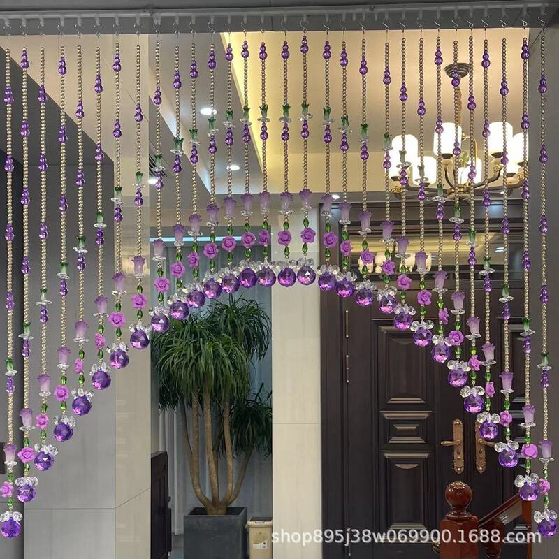 Crystal Bead Curtain Door Curtain Partition Curtain Entrance Bedroom Door-To-Door New Style Purple Air Coming East Flower Blooming Wealth Decorative Curtain Crystal Bead Curtain Door Curtain Partition Curtain Entrance Bedroom Door-To-Door New Style Purple Air Coming East Flower Blooming Wealth Decorative Curtain