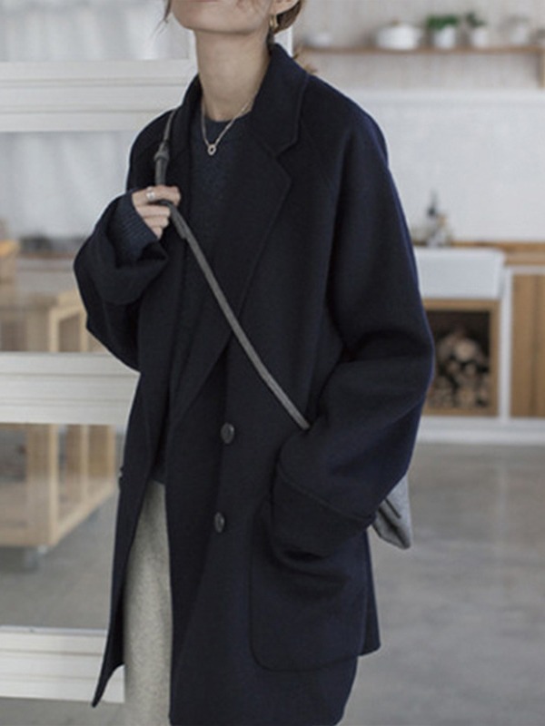 小柄な女性向け両面カシミヤコート、ミドル丈、2025年冬新作、上品で高級感のあるゆったりとしたウールコート