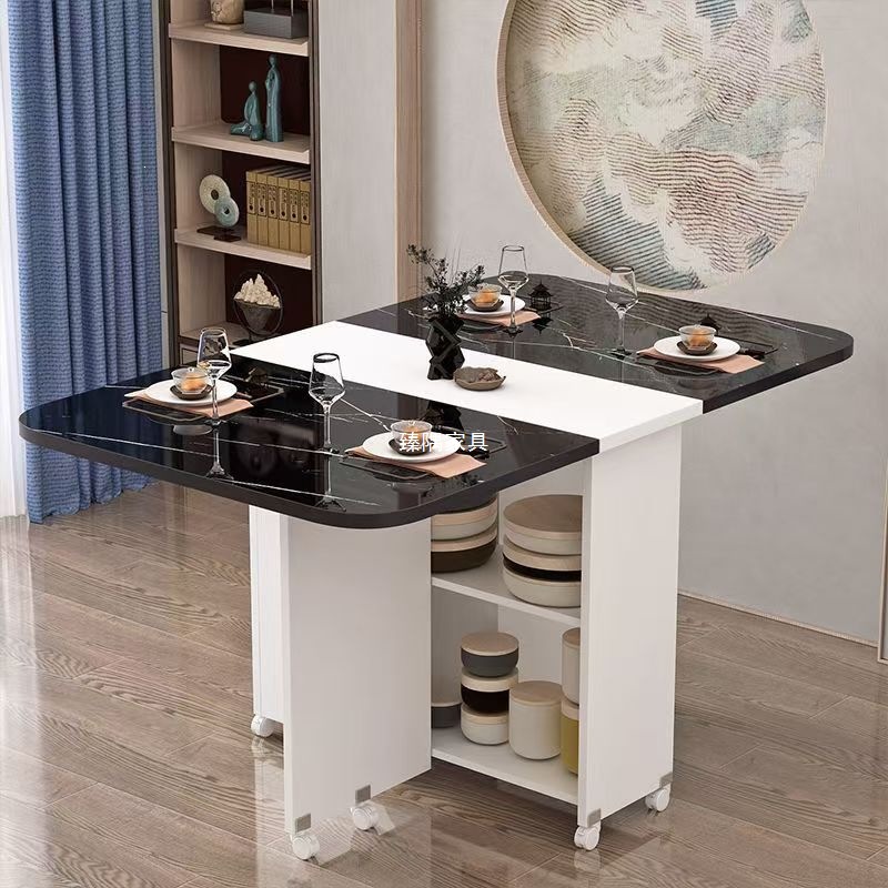 Mesa de comedor redonda simple y plegable tipo pequeño hogar con ruedas móviles simple y rectangular mesa de comedor multifuncional