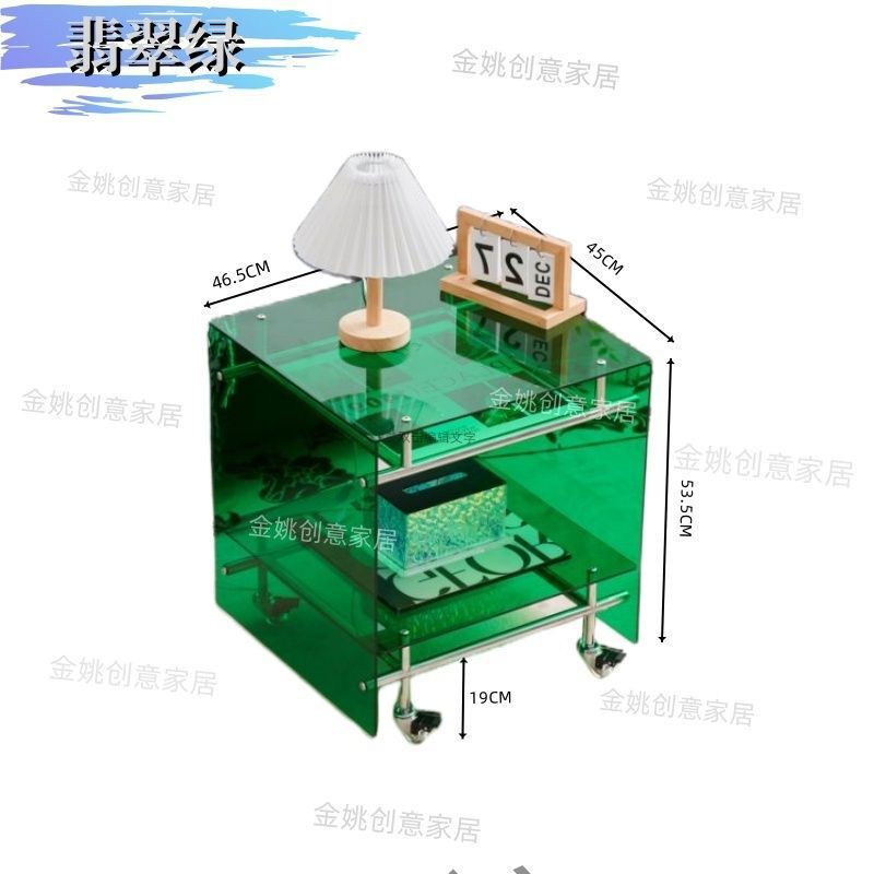 透明亚克力小推车 ins风茶几客厅网红收纳移动床头柜不锈钢置物架|undefined