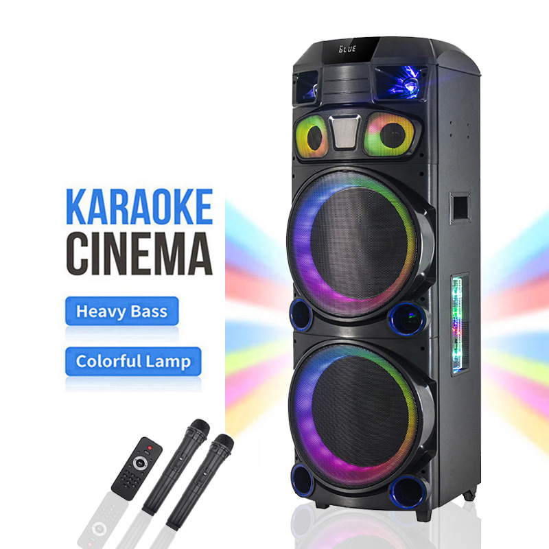Foreign Trade Private Model Bluetooth Speaker with 12inch Dual Speakers, Wireless Microphone, Portable Square Dance Card Audio with Colorful Lights