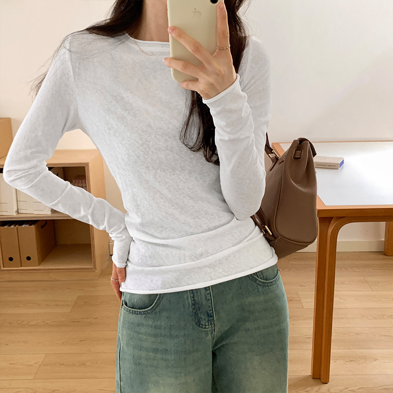 Thin Style Pure Desire Spicy Girl Long-Sleeve T-Shirt for Women, Early Autumn 2026 New Versatile Base Shirt, Slim Fit, Flattering Round Neck Top Thin Style Pure Desire Spicy Girl Long-Sleeve T-Shirt for Women, Early Autumn 2026 New Versatile Base Shirt, Slim Fit, Flattering Round Neck Top