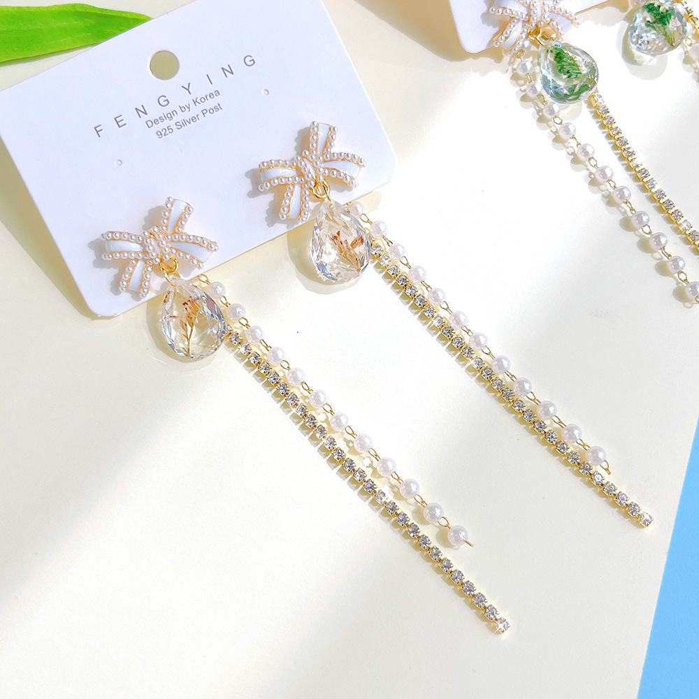 1 Pair Glam Bow Knot Metal Plating Artificial Pearls Rhinestones Women's Drop Earrings display picture 2