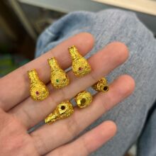藏式纯铜金色法轮三通镶嵌款式DIY文玩佛珠手串手链108颗配饰批发