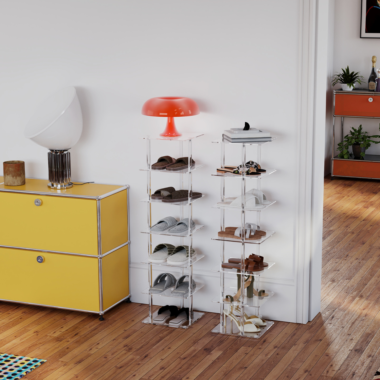 跨境亚克力鞋架收纳墙面陈列架七层家用透明室内外展示架置物架