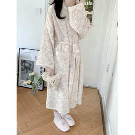 实拍2026夏季新款韩系小碎花棉纱布睡袍浴袍睡裙睡衣家居服批发