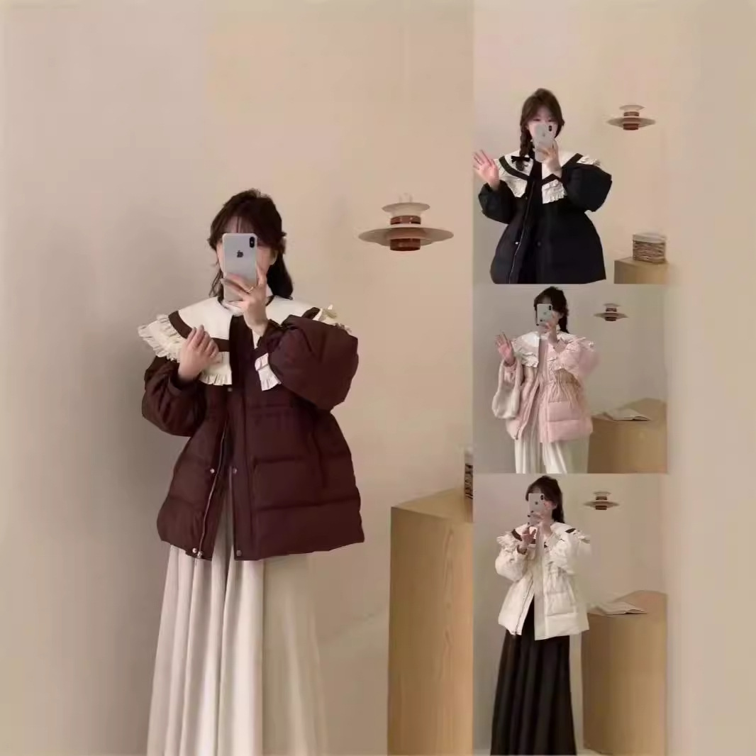 羽绒服女2024新款短款甜美娃娃领收腰显瘦洋气保暖白鸭绒外套潮