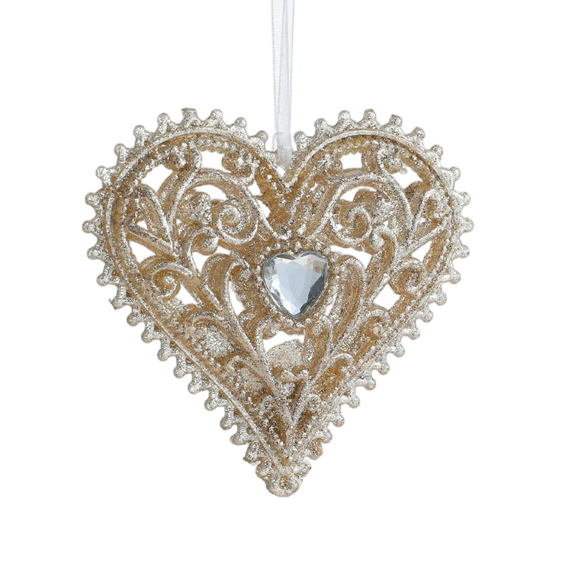 Polvo de champaña transfronterizo polvo de oro colgante retro copo de nieve amor plástico hueco decoración de árbol de Navidad colgante