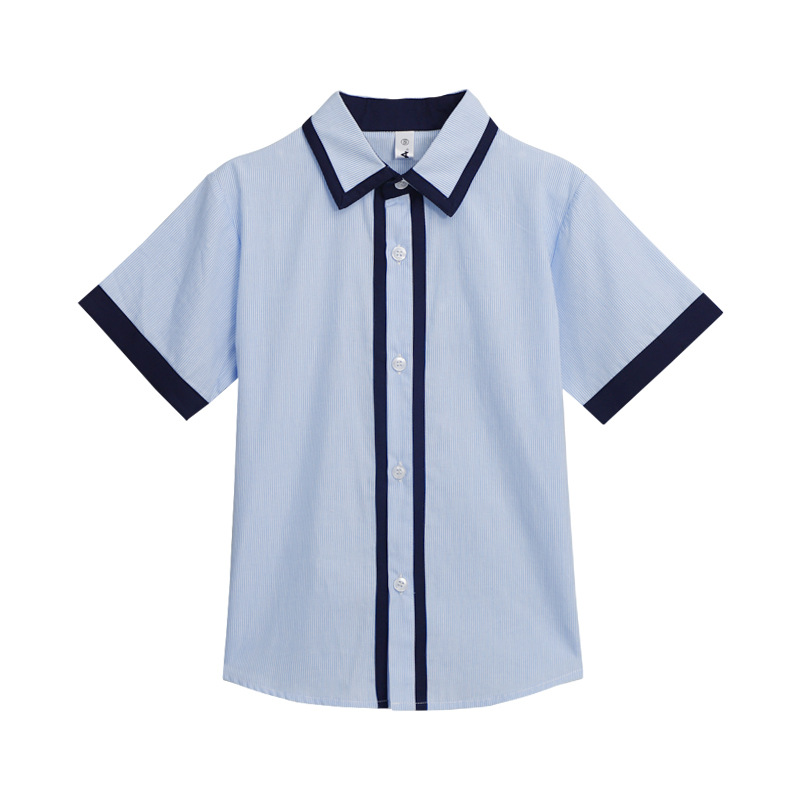 Children's summer short-sleeved shirt student school uniform shirt boys' blue summer shirt girls' cotton white shirt