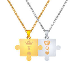 欧美时尚皇冠字母锁骨链朋友情侣潮流复古个性拼图好运颈链批发