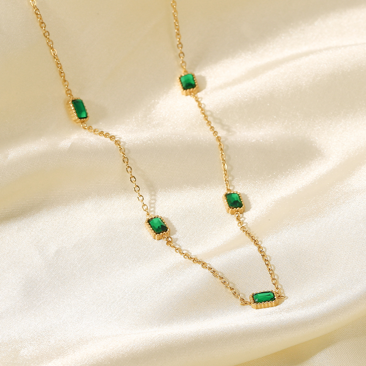 Fashion Stainless Steel Rectangular Necklace Daily Electroplating Zircon Stainless Steel Necklaces