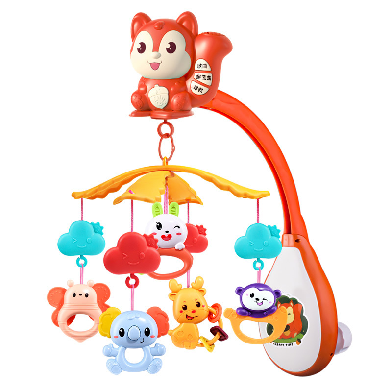 Transfronterizo cama de bebé Campana de noche música giratoria sonajero recién nacido colgante educativo coaxial bebé ardilla calmante juguete