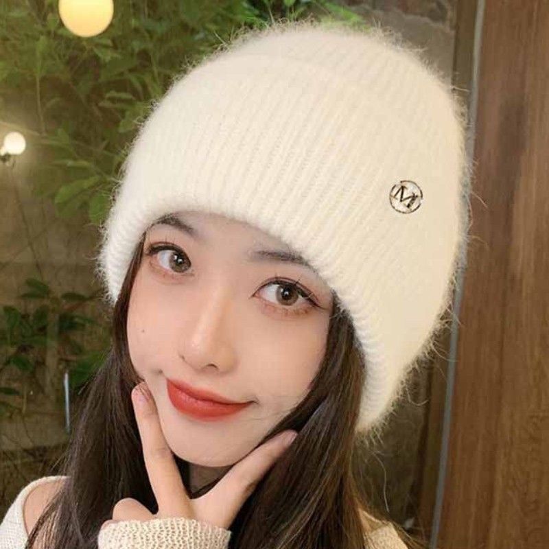 新款针织帽子女冬季加绒加厚保暖百搭针织帽大头围护耳产妇月子帽|undefined