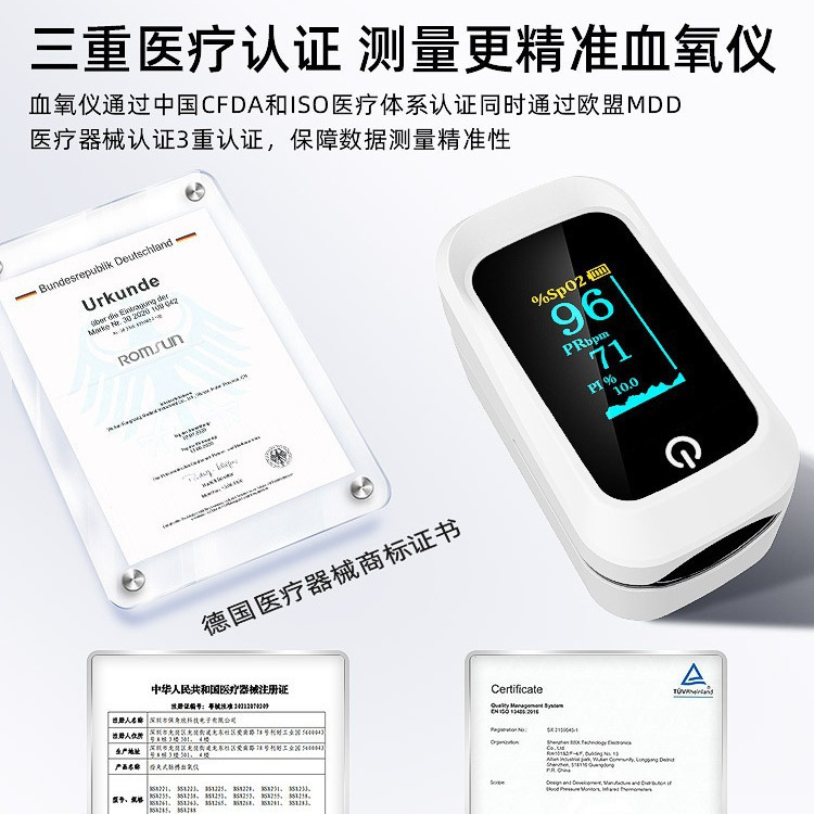 Zhuochen 医療グレードの酸素濃度計フィンガークリップオン酸素飽和度検出器パルス心拍数スマート監視機器|undefined