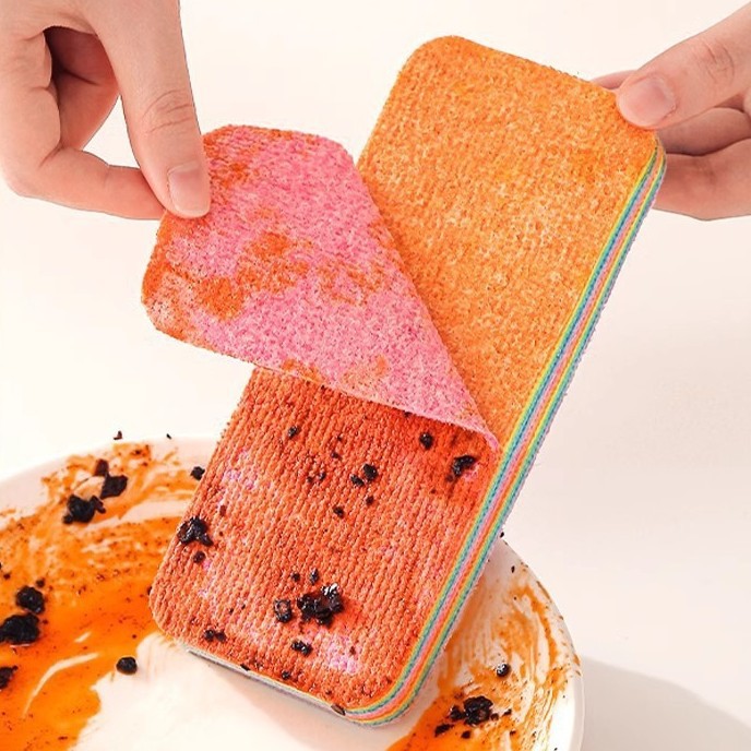 Non-Stick Oil Dishwashing Cloth for Household Cleaning, Multi-Layer Rainbow Cleaning Cloth, Lazy Dishwashing Cloth, Special Brush, Factory Wholesale