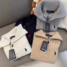 RL拉夫秋冬半拉链立领针织上衣加厚毛衣女宽松慵懒扭花羊毛衫外穿