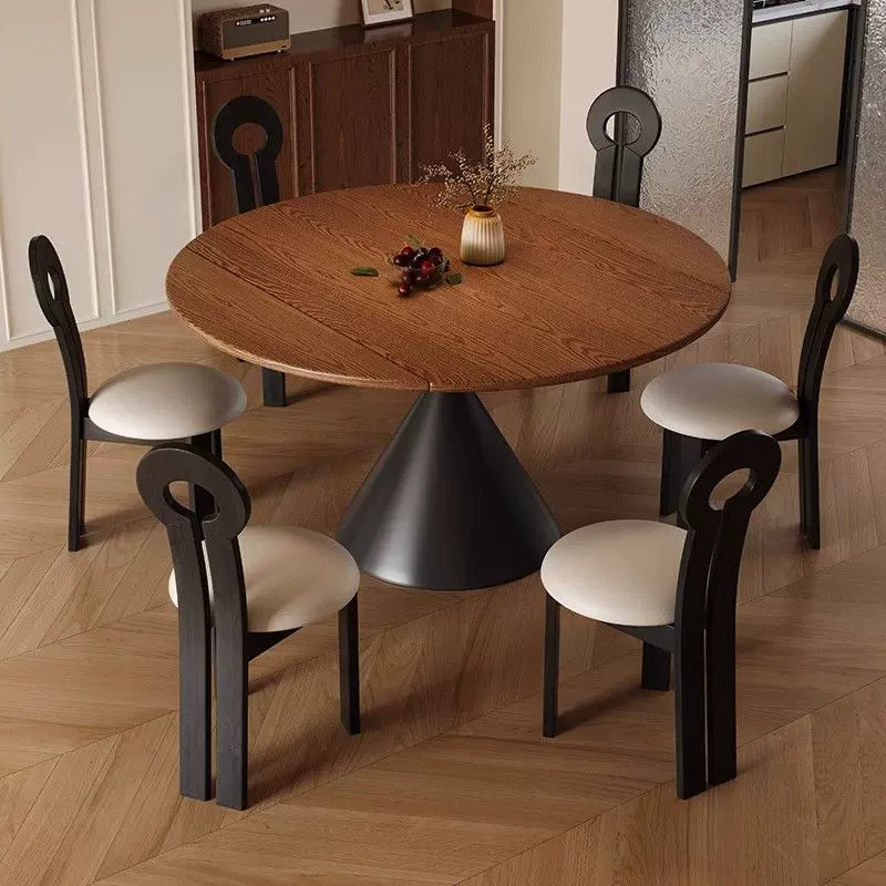 中古风实木餐桌椅组合方圆两用复古风家用大小户型伸缩白蜡木圆桌