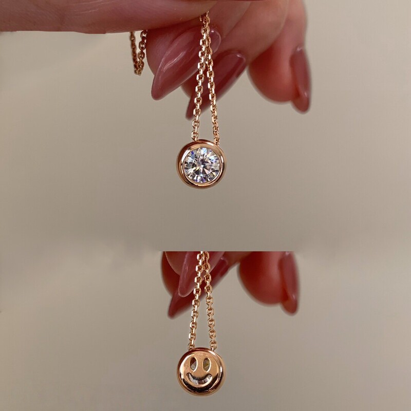 Xiaohongshu's Popular Minimalist Style Bubble Smiley Face Single Diamond Necklace, Niche Design Jewelry, Women's Clavicle Chain, One-Piece Drop Shipping Xiaohongshu's Popular Minimalist Style Bubble Smiley Face Single Diamond Necklace, Niche Design Jewelry, Women's Clavicle Chain, One-Piece Drop Shipping