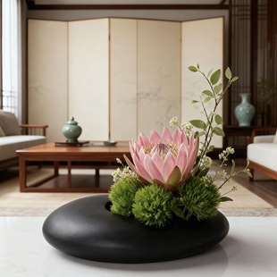 Jianshan Flower Arrangement Vessel, Ikebana, Japanese Zen Style Ceramic, Chinese-Style Pebbles, Moss Ball, Hydroponic Flower Pot, Desktop Decoration