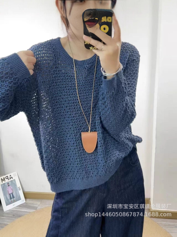 琪镌绘制秋季新款时尚长袖镂空针织衫毛衣百搭洋气设计上衣宽松版|undefined