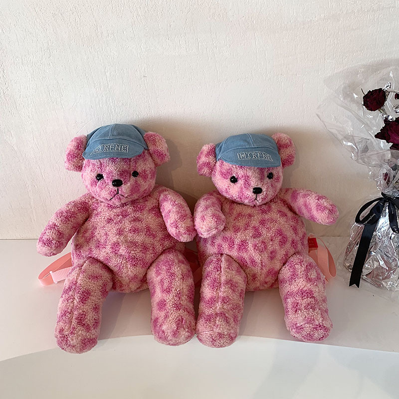Leopardo estampado oso de peluche mochila de mujer caricatura lindo muñeca mochila 2026 nueva mochila de comercio exterior mujer