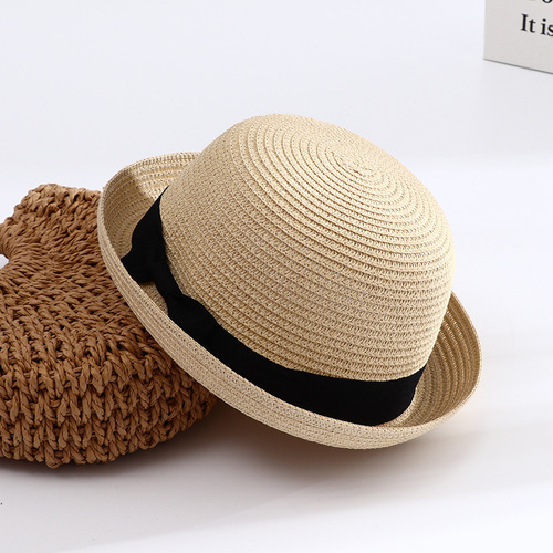 New European and American summer woven bow sunshade sunscreen straw hat women outdoor beach dome sun hat 