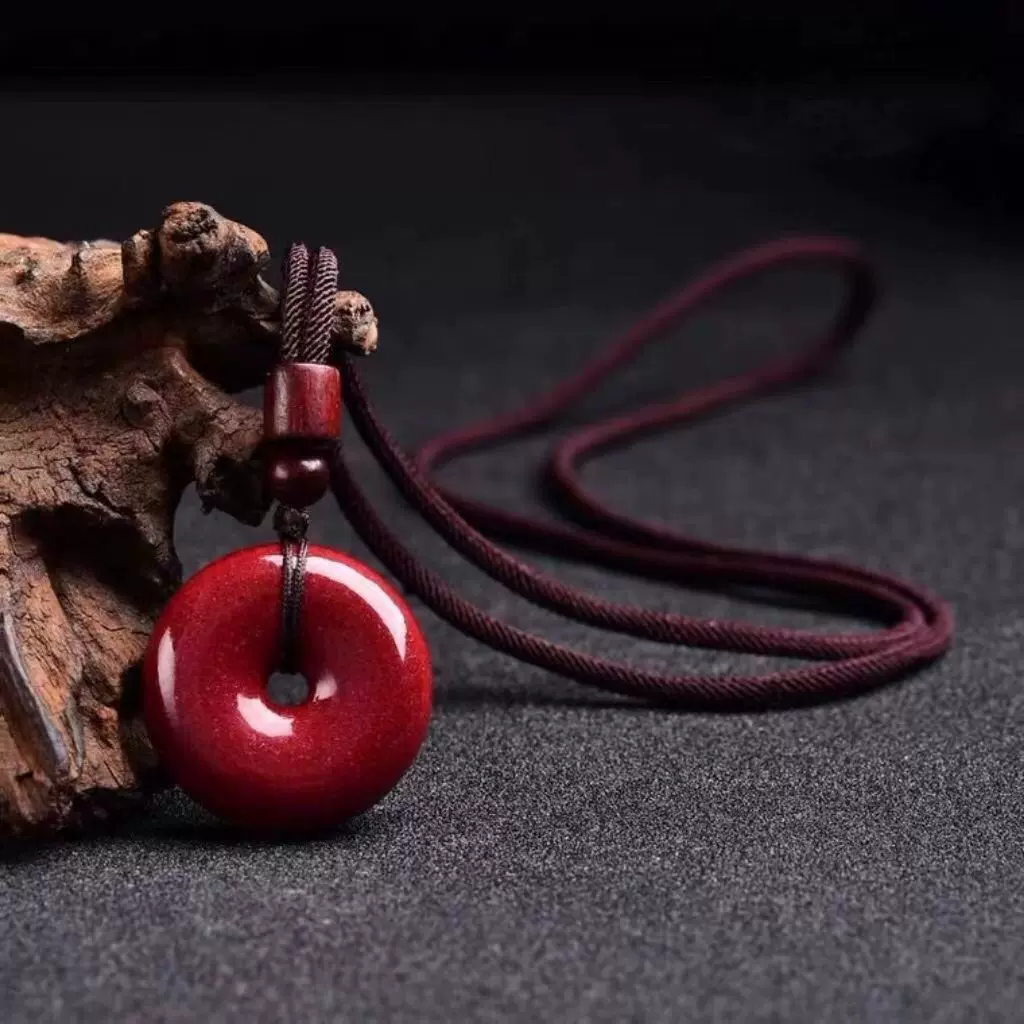 高纯朱砂平安扣吊坠男女款本命年毛衣链挂件儿童项坠抖音快手同款