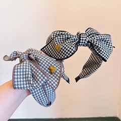 東大門新款！代購復古ins千鳥格小香風蝴蝶結大版發卡頭箍髮飾女