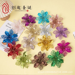 跨境热销工厂直供爆款圣诞节日装饰DIY配件人造花圣诞镂空金粉花
