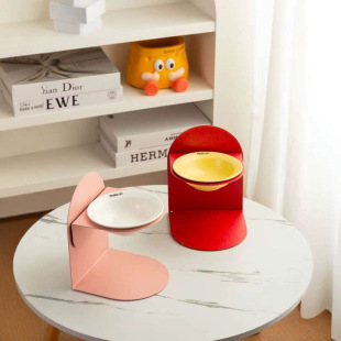 Bd Ufo Ceramic Height Adjustable Magnetic Detachable Elevated Pet Cat Bowl Dog Bowl Neck Protector Anti-Spill Drinking Tilt Bowl