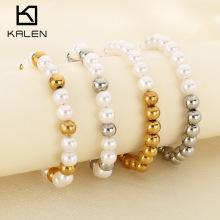 ins个性气质8mm玻璃珠手串珠潮流钢珠拼接珍珠不锈钢手链配饰批发