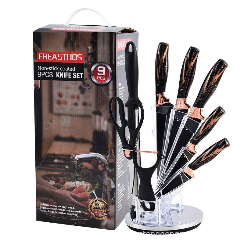 Juego de cuchillos domésticos de cocina con cabezal de galvanoplastia simple y doble de acero inoxidable al por mayor de oro rosa transfronterizo