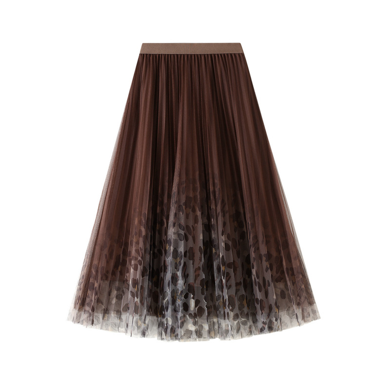 秋时尚复古网纱裙女欧美气质半身裙百褶A字中长款裙子1818