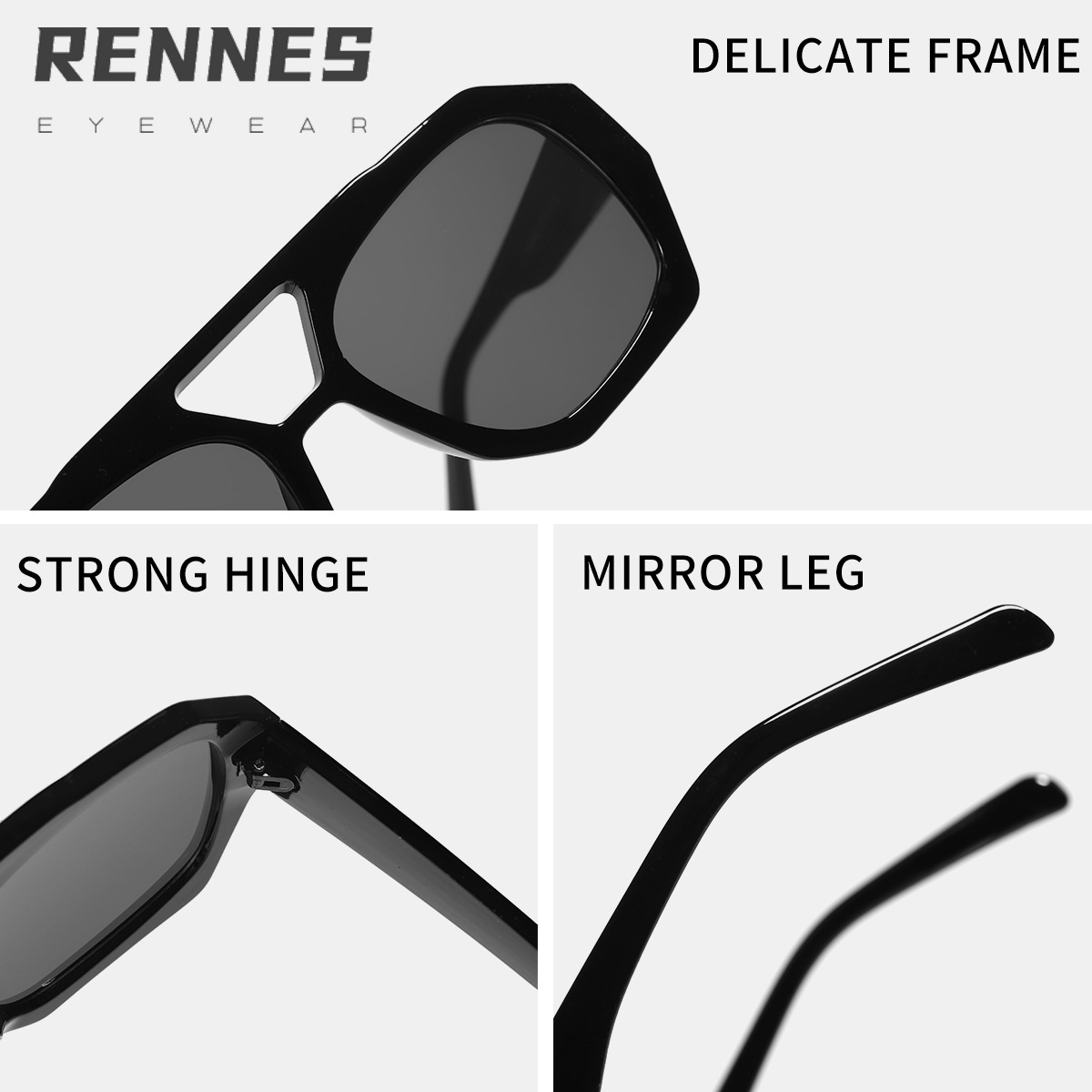 Nuevas gafas de sol de estilo europeo y americano de Raine, gafas de sol de moda con doble puente y montura grande para mujer, gafas de sol de protección solar transfronterizas.