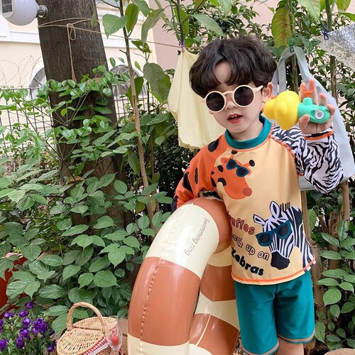 Korean Hanban Children's Swimwear Separate Boys Long Sleeve Long Pants for Small, Medium, and Large Children Beach Surfing Suit Swimwear