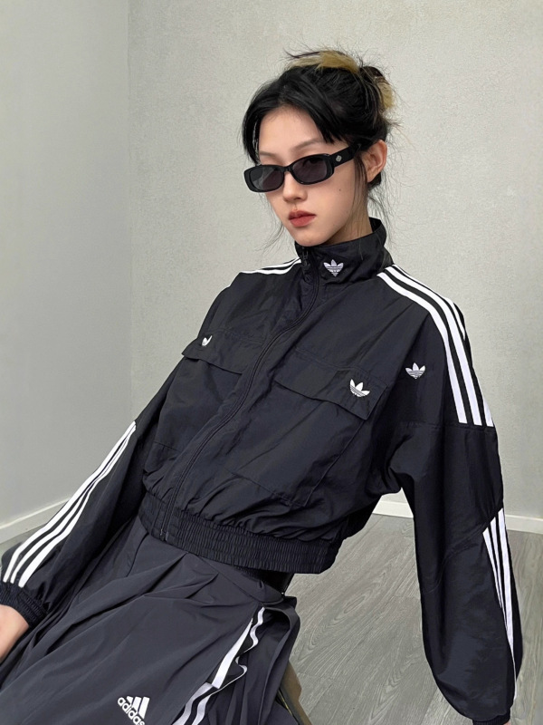 ad三叶草外套情侣款高街潮牌短款外套三道杠经典款潮牌代发上衣|undefined