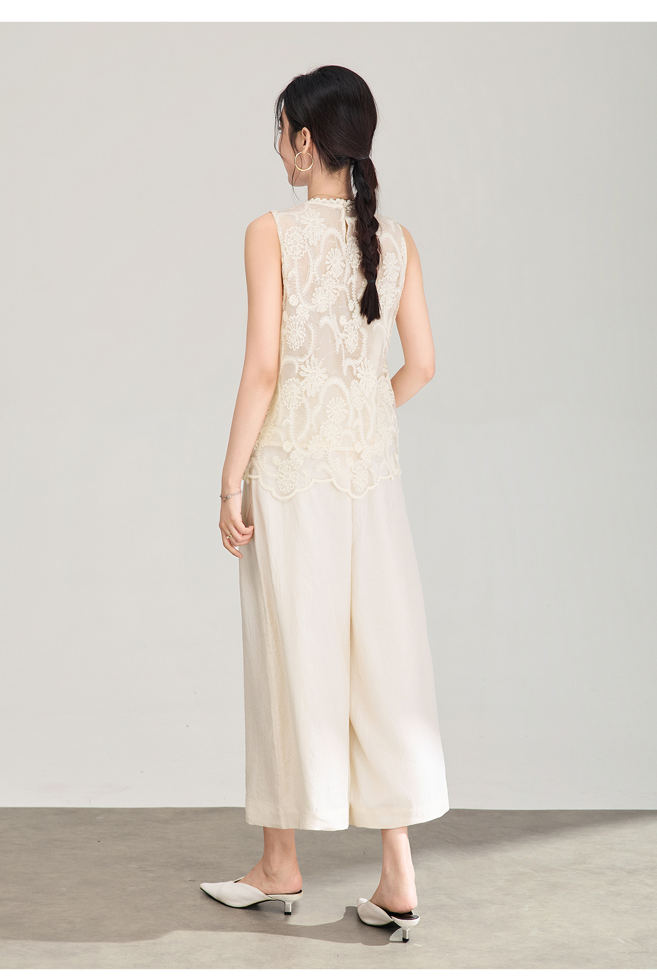 Áo hai dây ren thêu sequin cổ tây không tay mùa hè — màu mơ chi tiết 17