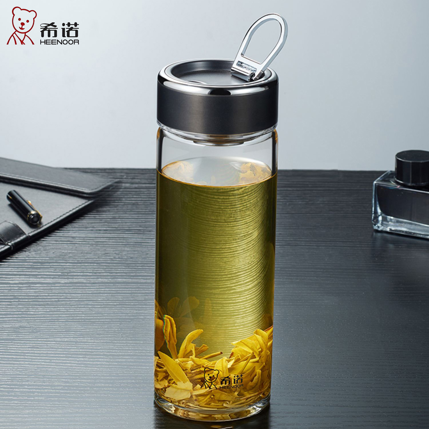 希諾單層玻璃杯帶茶濾男女士時尚便攜提環大容量耐熱居家茶水杯子