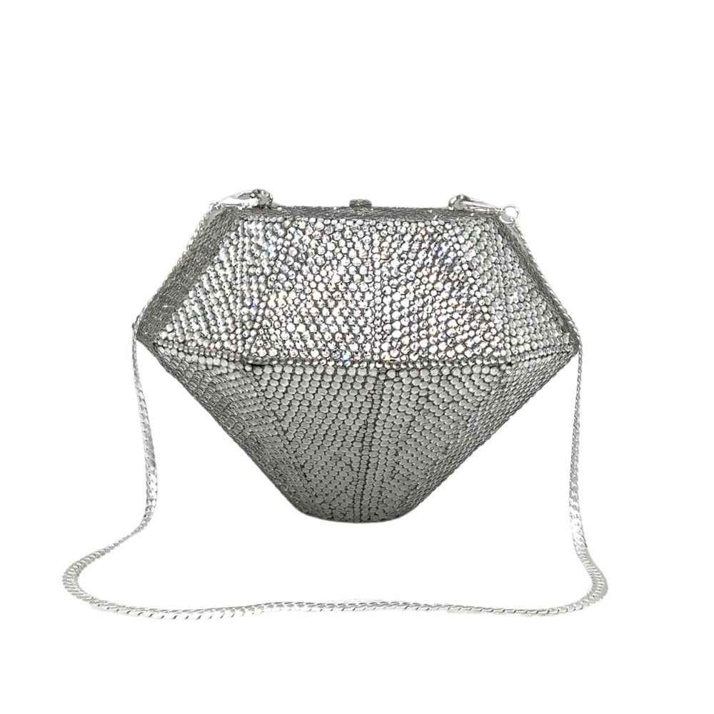 Túi clutch nữ cầm tay dạ tiệc đính kim cương hình khối đế bệt — Màu bạc, Màu đen chi tiết 1