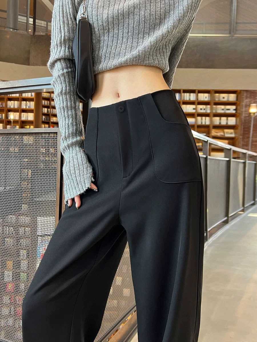細身のスーツパンツ レディース 秋 2025 新作 カジュアル ゆったり ストレート ハイウエスト 着痩せ ドレープ感 万能 ロングパンツ