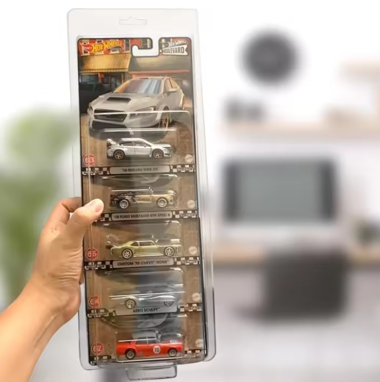 Dongguan juguetes premium caja de embalaje de automóviles plástico transparente una sola vez doble caja de absorción de plástico caja de rueda caliente