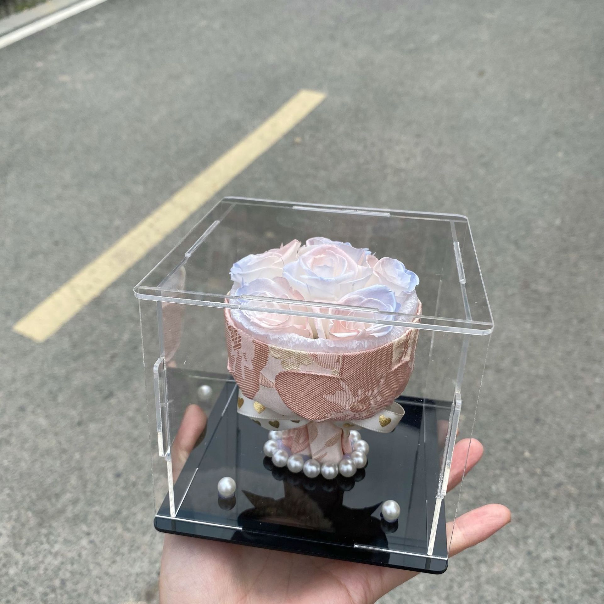 Flor eterna Rosa caja de regalo de acrílico de cumpleaños regalo de San Valentín decoración adornos