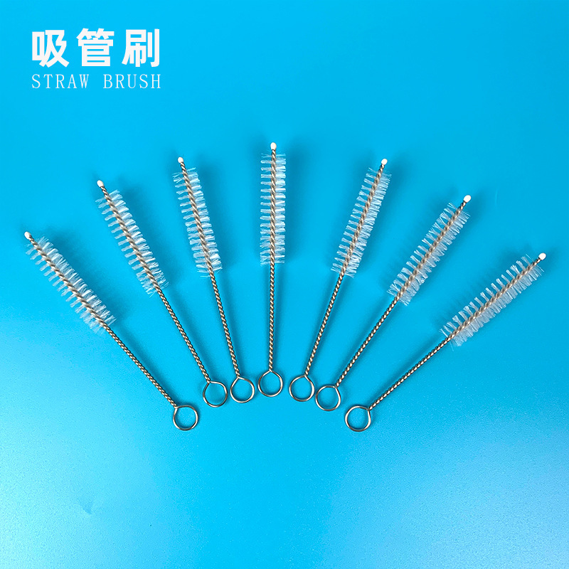 Factory Straight Water Supply Cup Brush 304 Stainless Steel Suction Tube Brush White Nylon Gap Brush Nasal Suction Cleaning Brush
