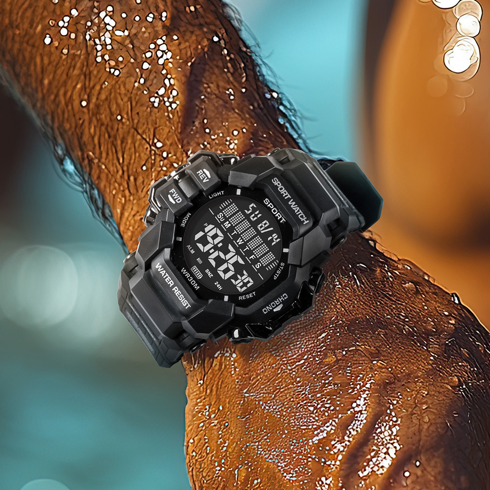 Tendencia de hombres cronometraje deportivo viento reloj electrónico juvenil multifuncional alarma nocturna al aire libre reloj electrónico al por mayor