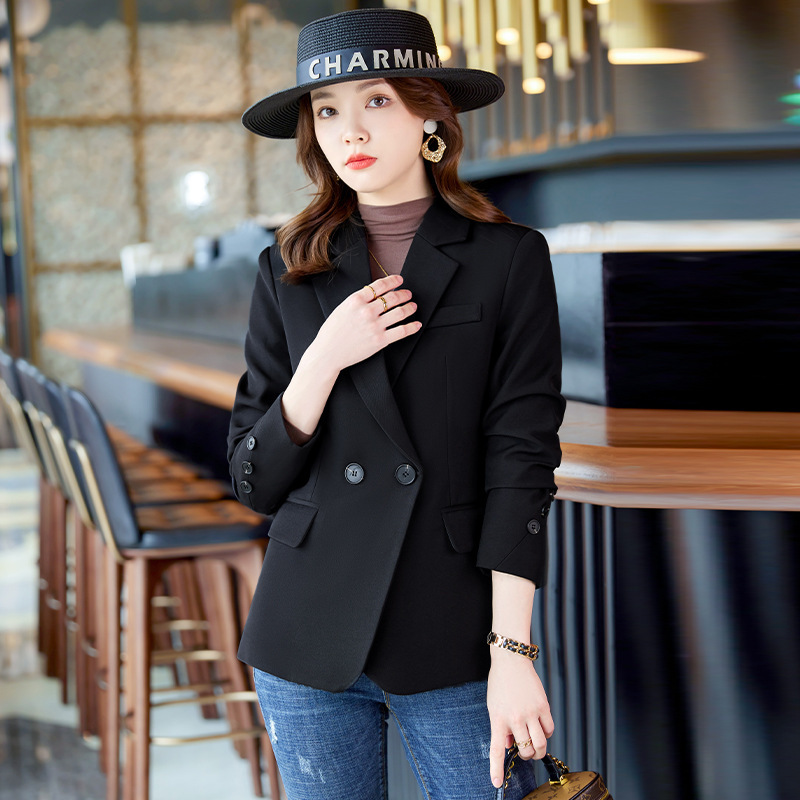 Black Casual Suit Jacket Women's Spring and Autumn 2023 New High-end Sense Small Slim-fit Elegant Suit Top